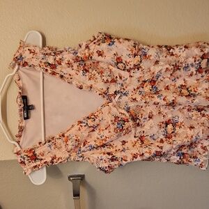 Honey & Sparkle Floral Print V-Neck Sleeveless Ruffle Edge Lined Lace Top,